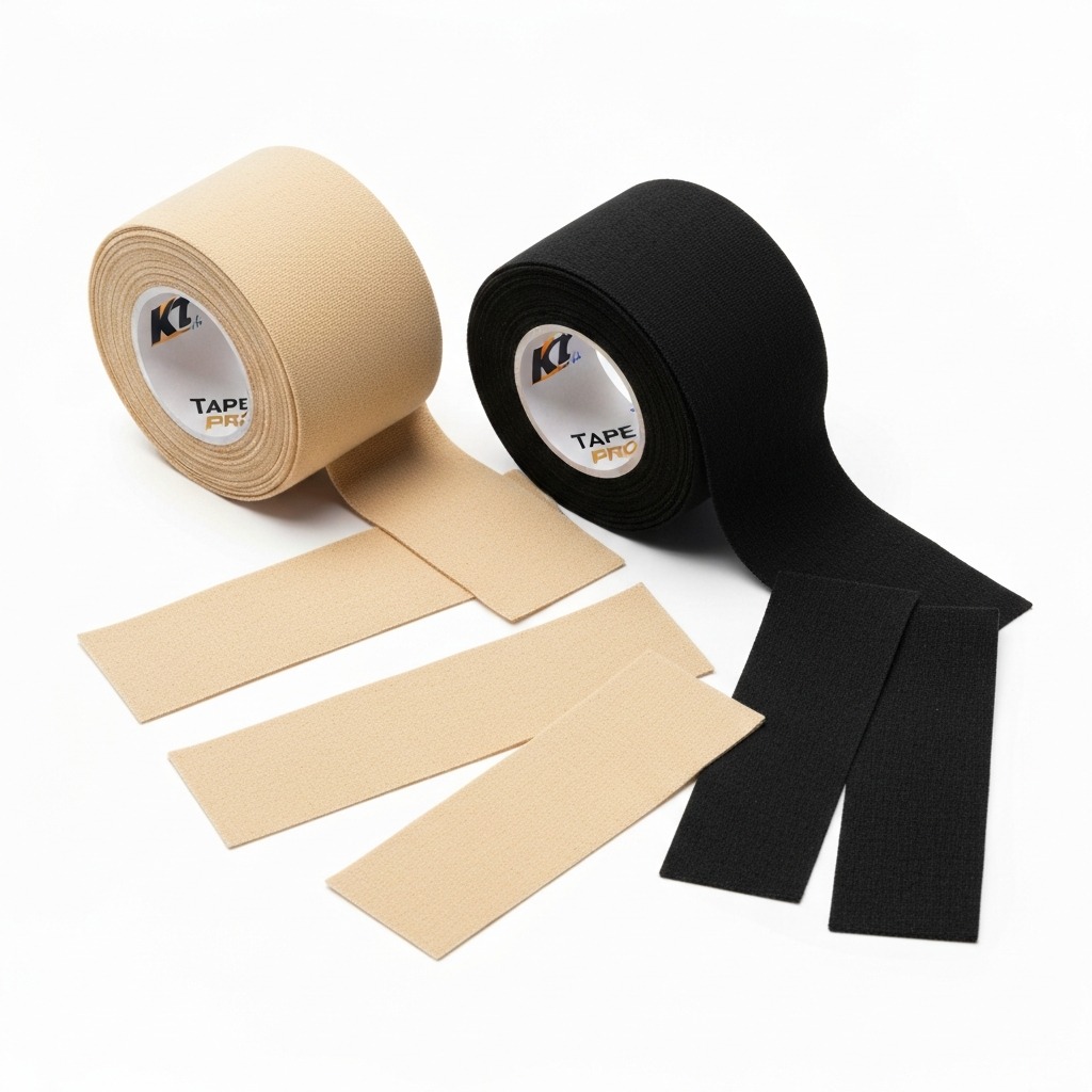 KT Tape Pro kinesiology tape for plantar fasciitis — pre-cut strips in beige/black