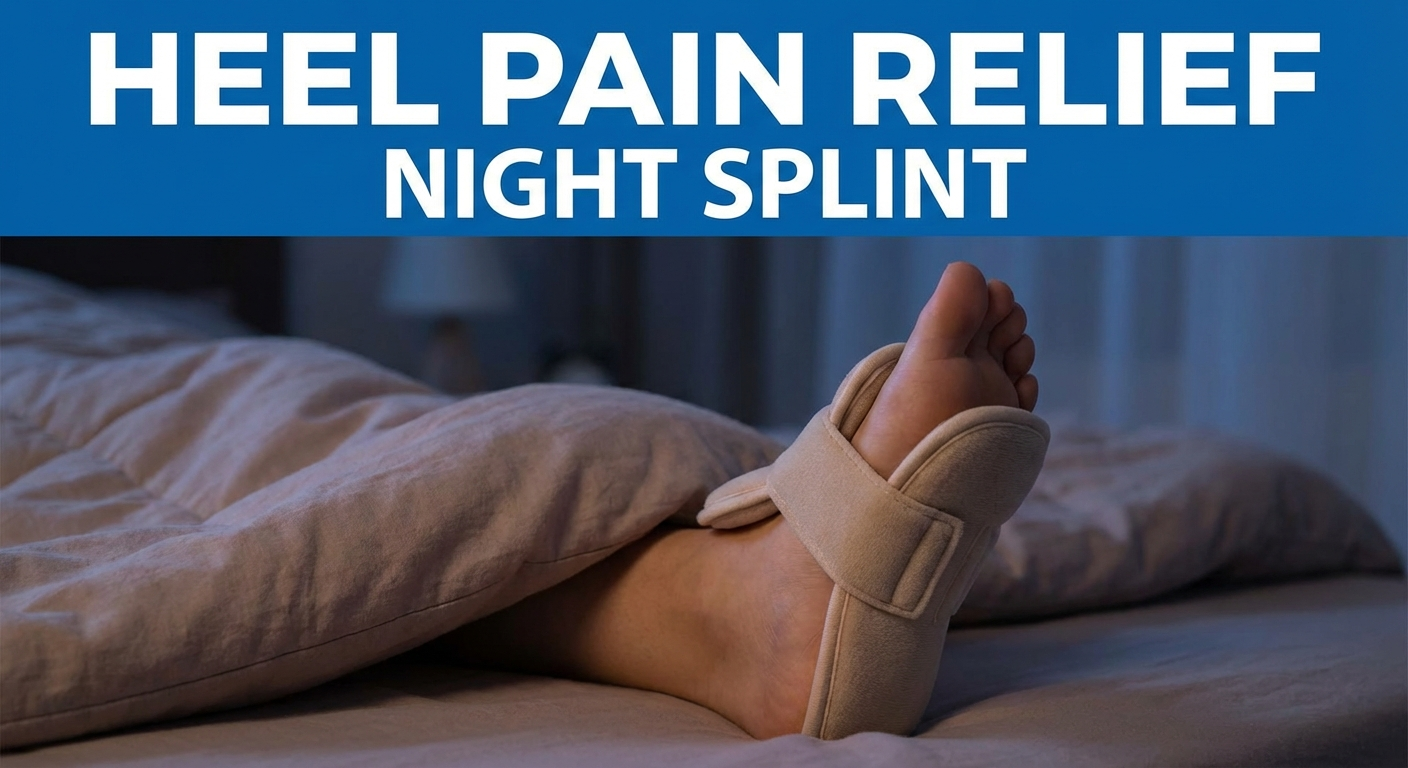 Night splint for plantar fasciitis hero image showing proper dorsiflexion position for heel pain relief