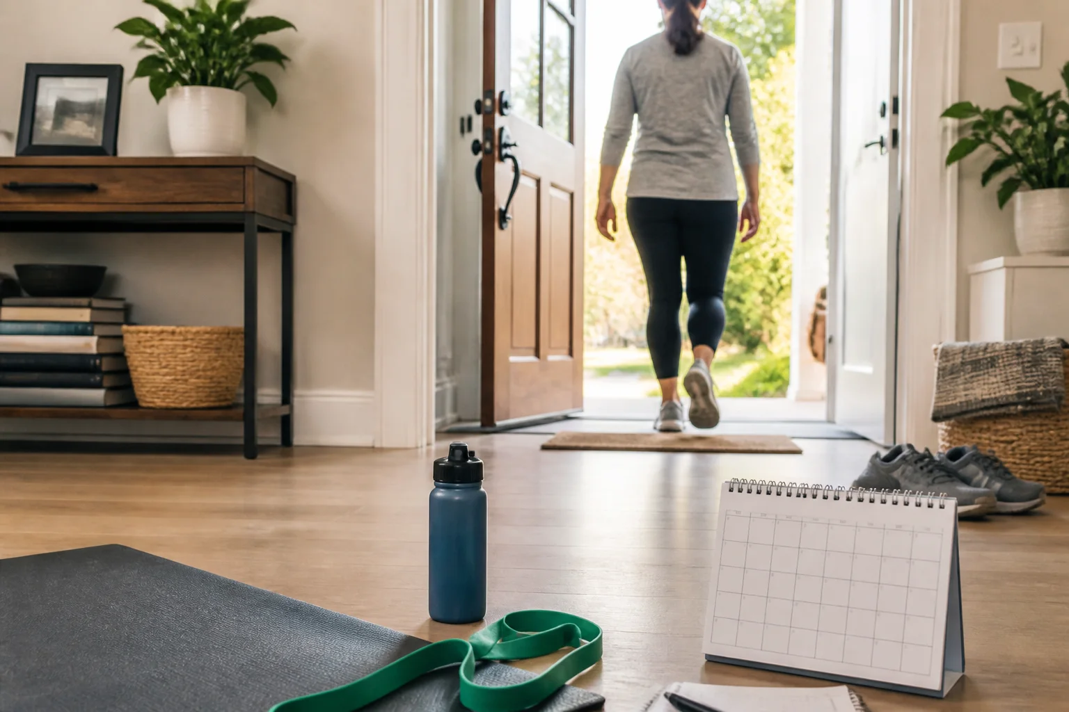 Adult gradually returning to walking with a blank progress calendar