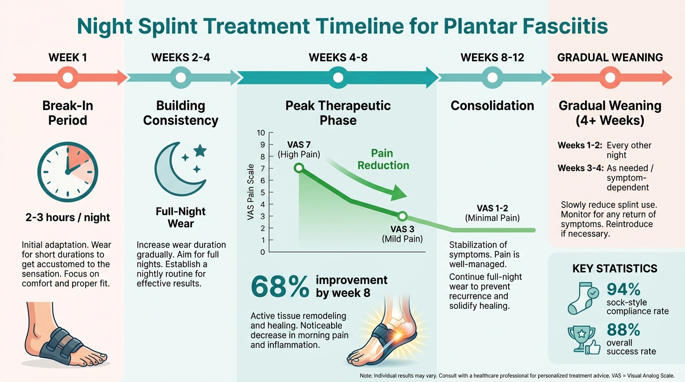 Plantar fasciitis recovery timeline showing healing progression from weeks to months