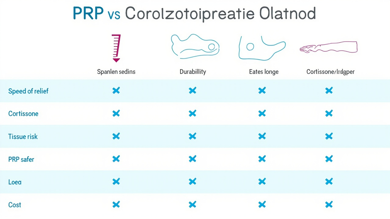 Head-to-head comparison table of PRP vs corticosteroid injections for plantar fasciitis
