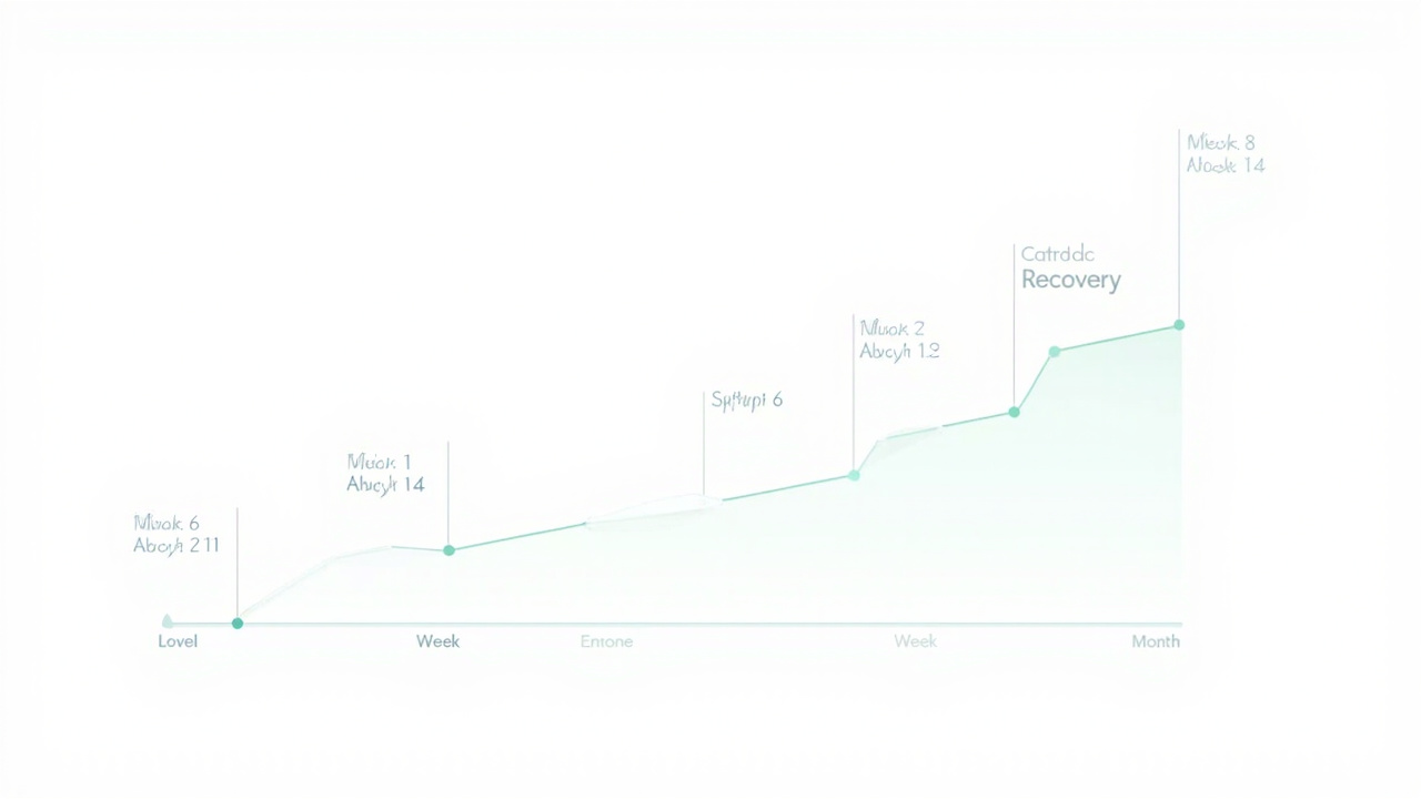 Recovery timeline chart showing expected progress from week 1 through month 6 post-shockwave treatment
